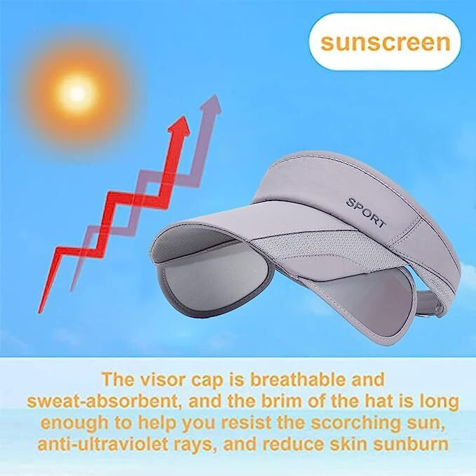 Mtroyadia Summer Sun Visor Hats For Women Retractable Brim Adjustable Sun Protection Baseball Golf Tennis Cap (Grey)