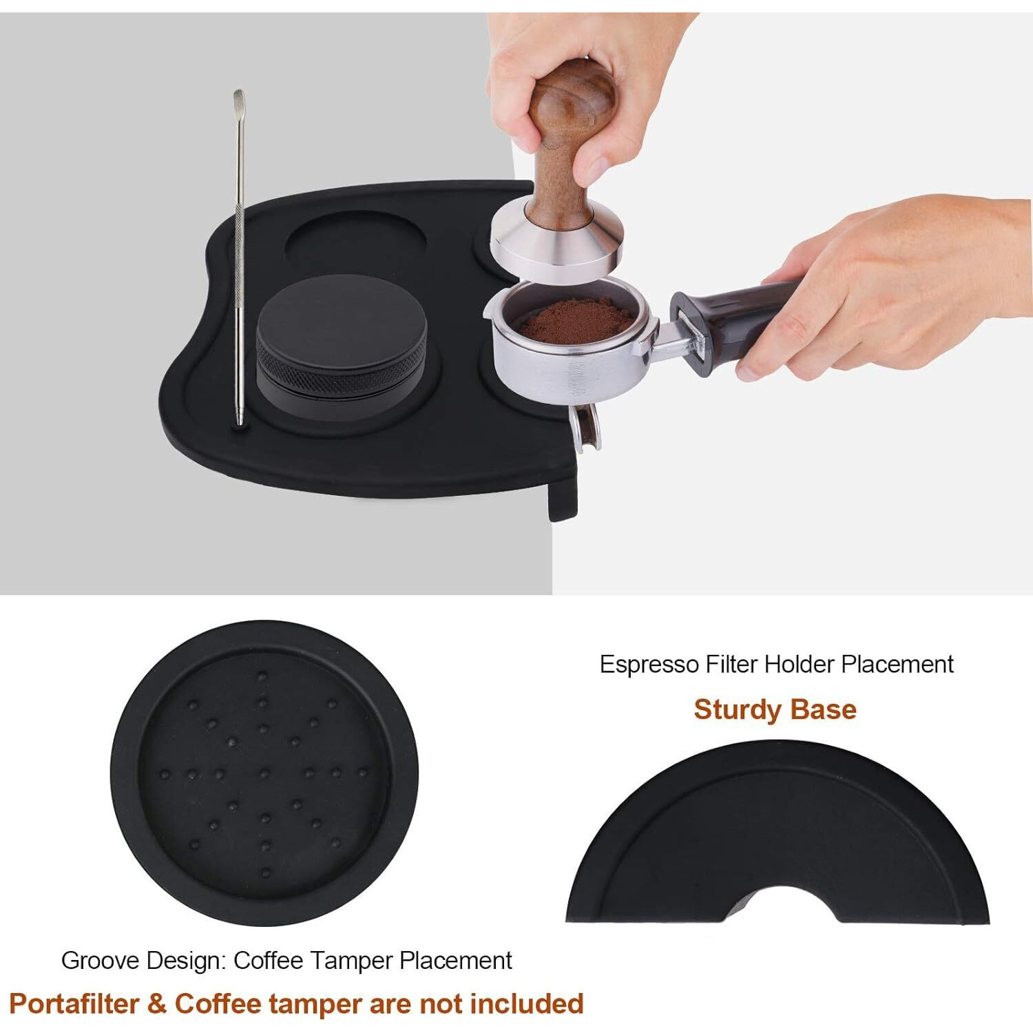 Mtroyaldia Coffee Tamper Tool, Silicone Rubber Espresso Tamping Mat, Double Hole Corner Edge Practical Stand Tamp Station 63Mm To Protect Your Worktop For Espresso Baristas Powder Maker