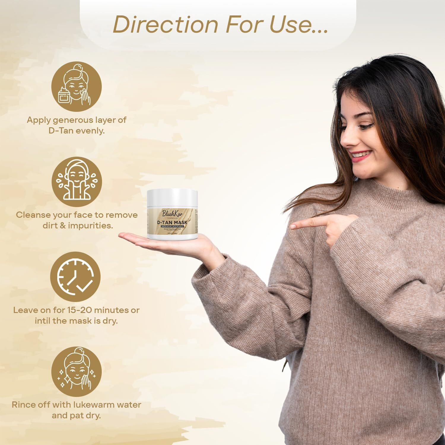 Blushkar D-Tan Mask 100Gm For Instant Tan Removal | Enriched With Kojic Acid, Milk, Honey, Green Tea & Sandalwood Oil | Protects Against Sun Damage | For All Skin Types