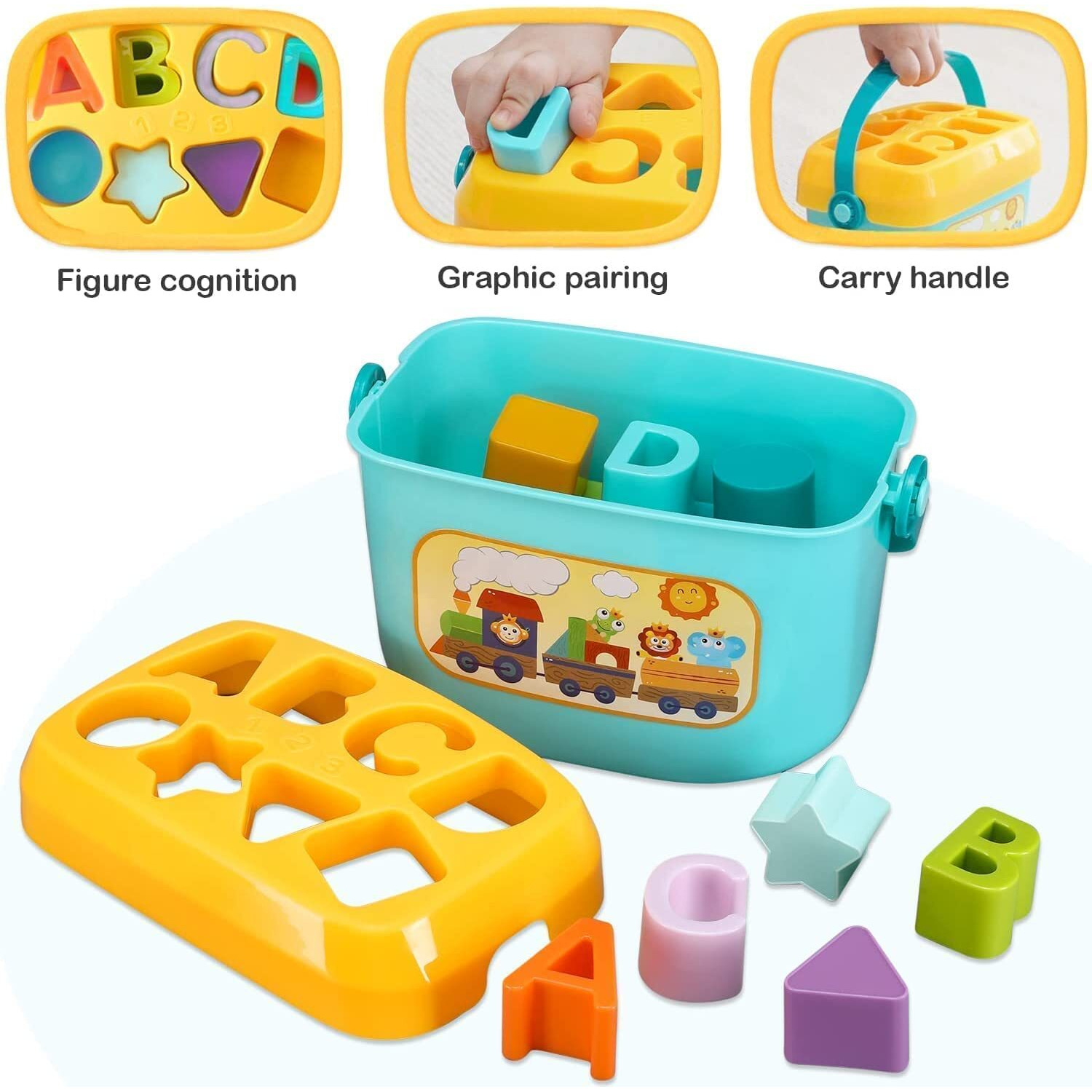 Royal Hub First Shape Sorting Blocks Educational Blocks Activity Toys 16 Building Collection Abcd Alphabets Game Cube To Kids Development Storage Bucket Counting Learning Toys, Multicolor, 16 Pcs