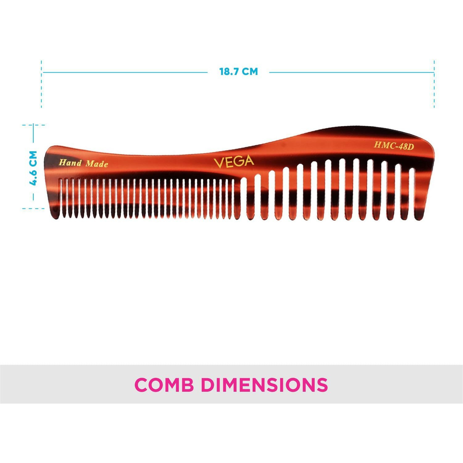 Vega Tortoise Shell Pattern Wide And Coarse Tooth Shampoo Hair Comb,Handmade, (India's No.1* Hair Comb Brand)For Men And Women, (Hmc-48D)