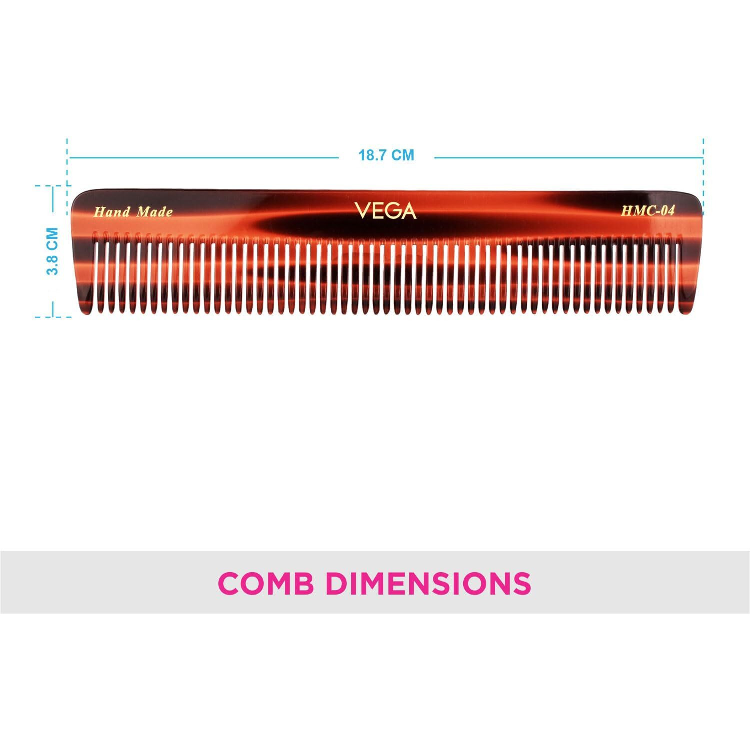 Vega Tortoise Shell All Coarsed Tooth Dressing Hair Comb,Handmade, (India's No.1* Hair Comb Brand)For Men And Women, (Hmc-04)
