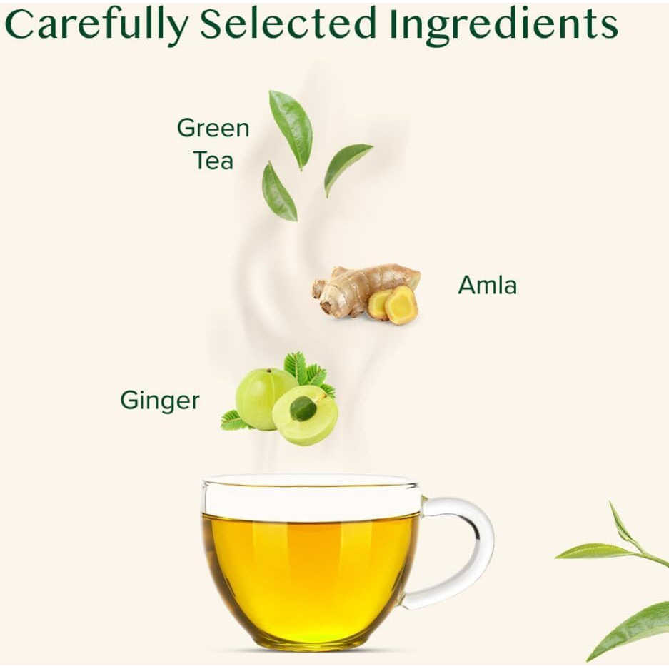 Vahdam Amla Ginger Tea - 15 Green Tea Bags | Vitamin C Fortified Digestive Health Drink | High Nutrition Pratapgarh Amla Variety | Herbal Tea For Immunity