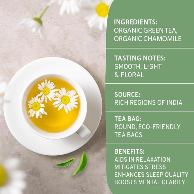 Handpick Usda Organic Green Tea With Pure Chamomile (100 Tea Bags), Made With Himalayan Green Tea And Natural Chamomile Flower Leaves