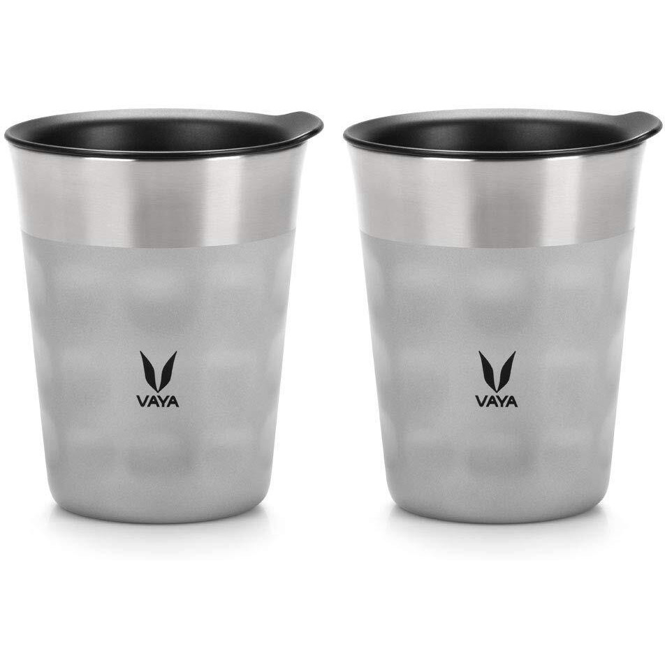 Vaya Popcup Insulated Coffee Mug With Lid 500Ml, Stainless Steel Hot & Cold Coffee, Water And Teacup,Double-Walled Insulated Tumbler, Keeps Beverages Hot & Cold For 5 Hrs,2X250Ml,Silver