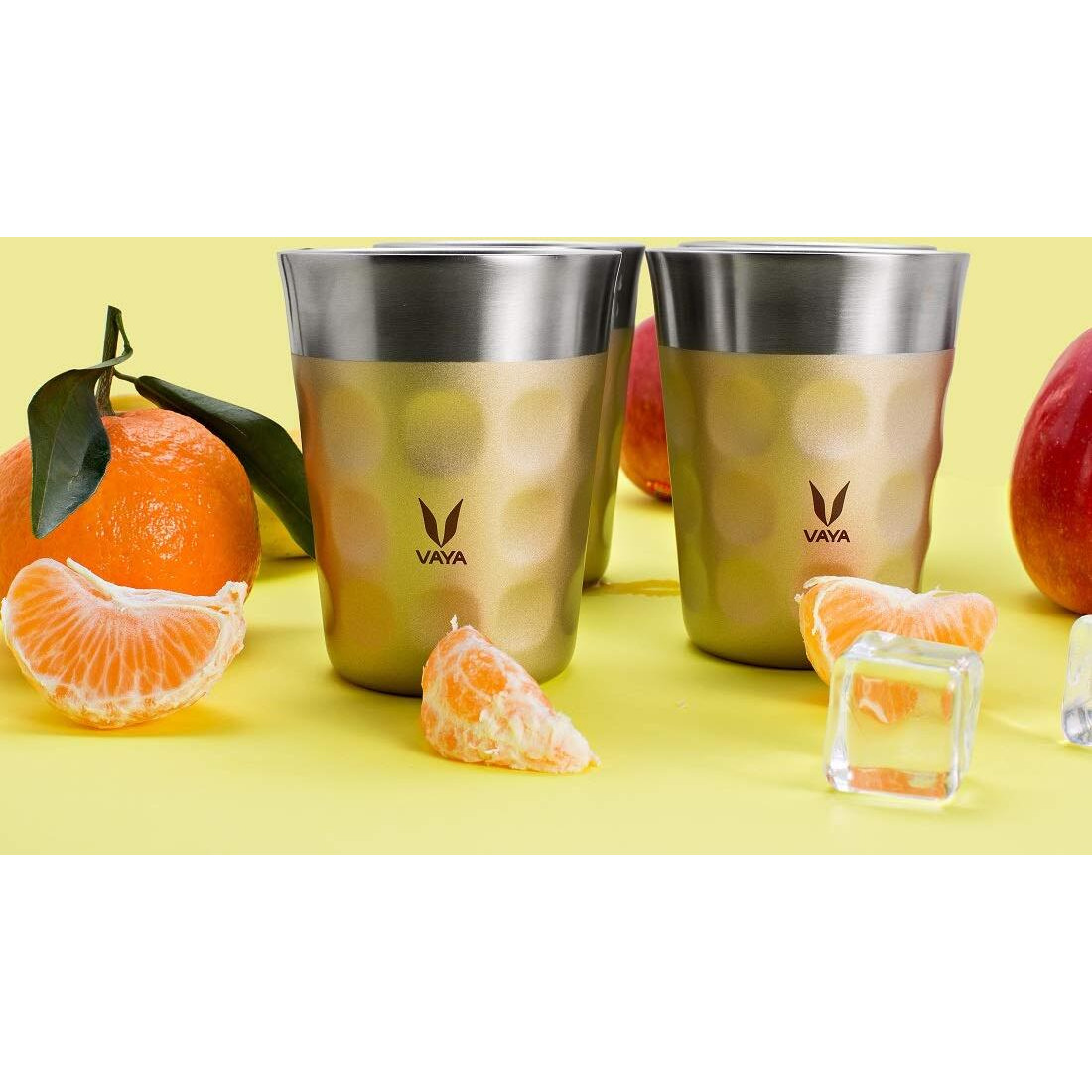 Vaya Popcup Insulated Coffee Mug With Lid 500Ml, Stainless Steel Hot & Cold Coffee, Water And Teacup,Double-Walled Insulated Tumbler, Keeps Beverages Hot & Cold For 5 Hrs,2X250Ml,Gold