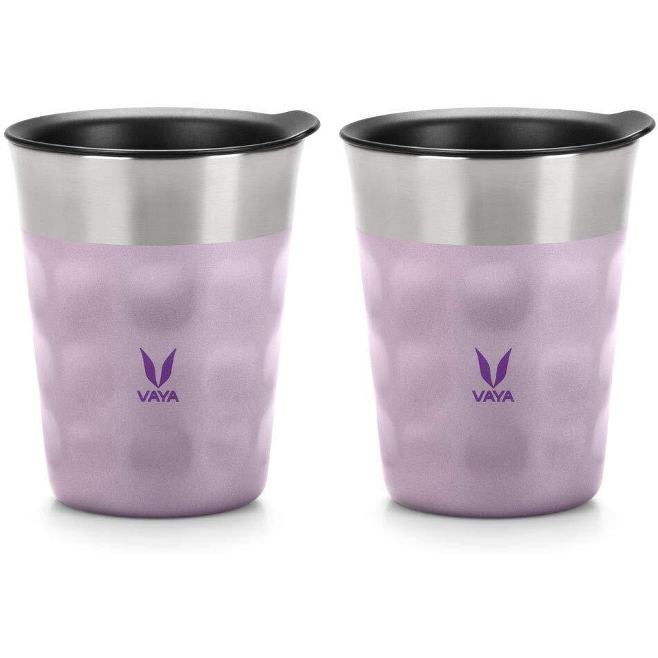 Vaya Popcup Insulated Coffee Mug With Lid 500Ml, Stainless Steel Hot & Cold Coffee, Water And Teacup,Double-Walled Insulated Tumbler, Keeps Beverages Hot & Cold For 5 Hrs,2X250Ml,Purple