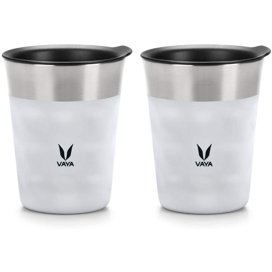 Vaya Popcup Insulated Coffee Mug With Lid 500Ml, Stainless Steel Hot & Cold Coffee, Water And Teacup,Double-Walled Insulated Tumbler, Keeps Beverages Hot & Cold For 5 Hrs,2X250Ml, Cool Grey