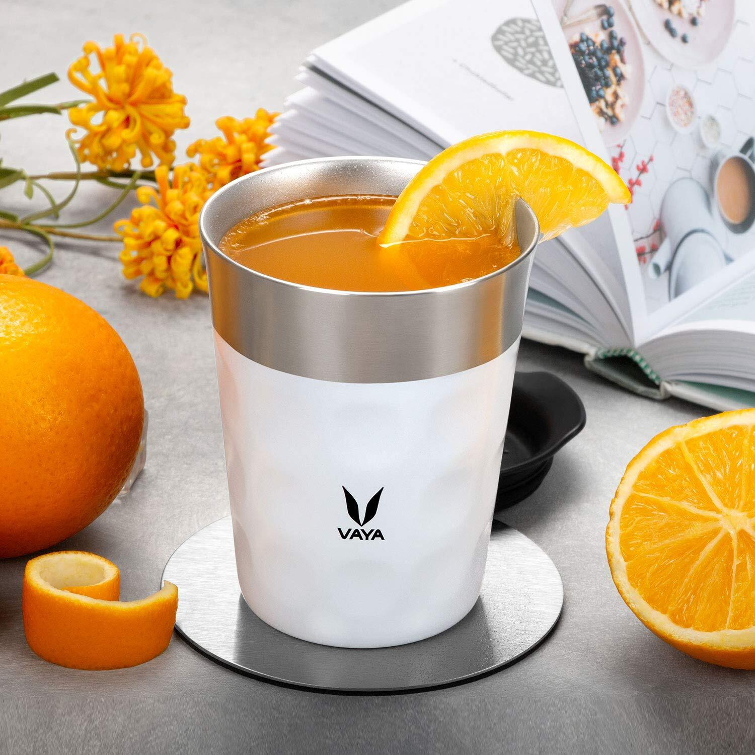 Vaya Popcup Insulated Coffee Mug With Lid 500Ml, Stainless Steel Hot & Cold Coffee, Water And Teacup,Double-Walled Insulated Tumbler, Keeps Beverages Hot & Cold For 5 Hrs,2X250Ml, Cool Grey