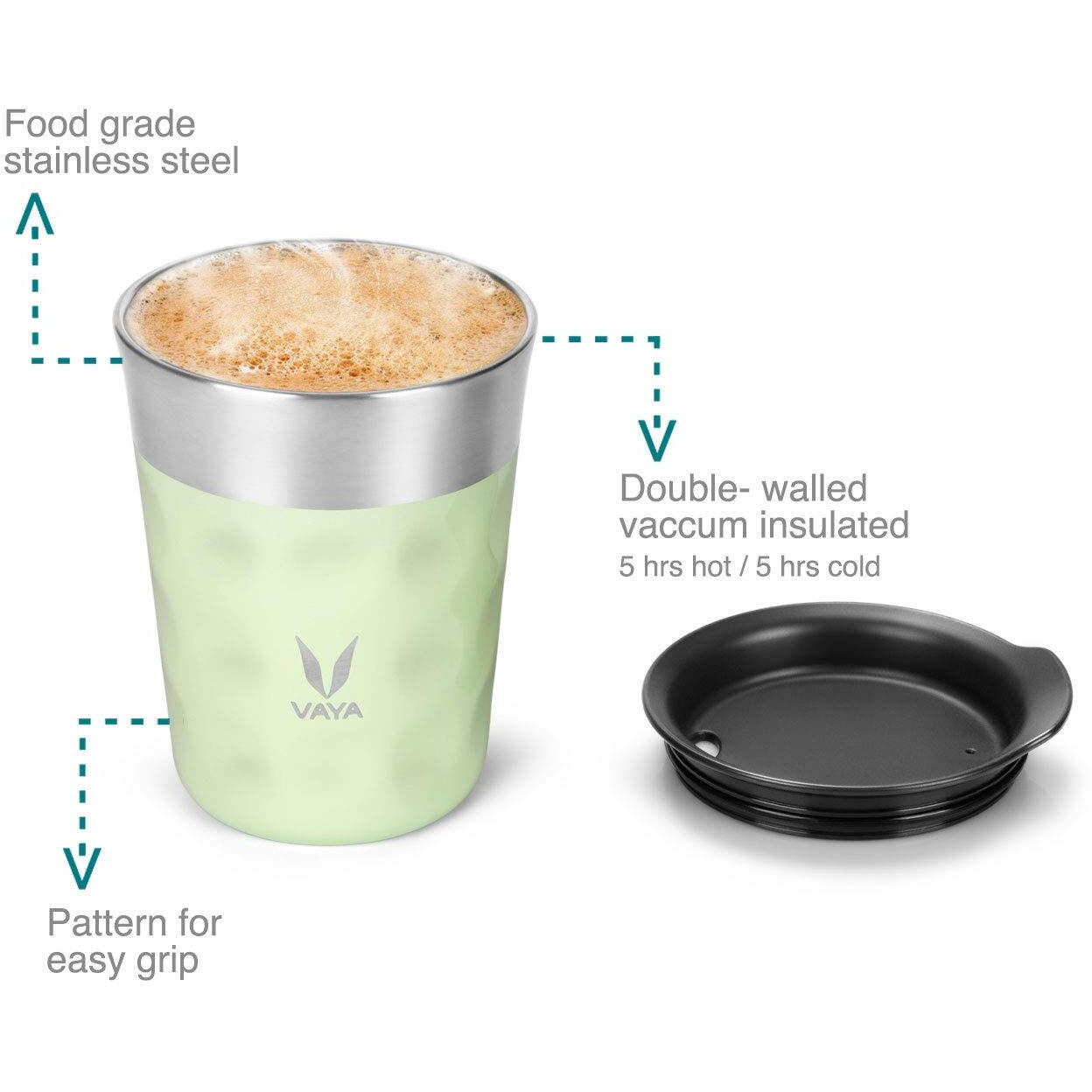 Vaya Popcup Insulated Coffee Mug With Lid 250Ml, Stainless Steel Hot & Cold Coffee, Water And Teacup,Double-Walled Insulated Tumbler, Keeps Beverages Hot & Cold For 5 Hrs,Winter Mint