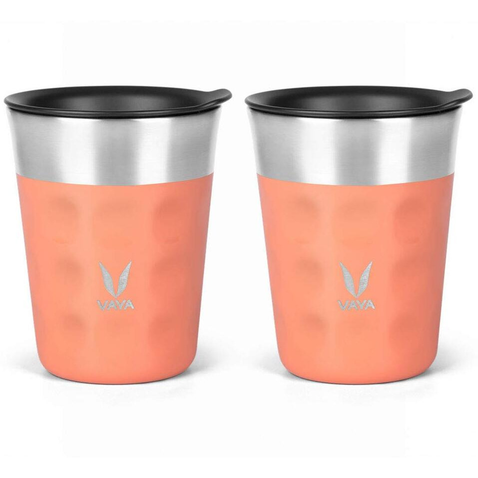 Vaya Popcup Insulated Coffee Mug With Lid 500Ml, Stainless Steel Hot & Cold Coffee, Water And Teacup,Double-Walled Insulated Tumbler, Keeps Beverages Hot & Cold For 5 Hrs,2X250Ml, Coral Crush