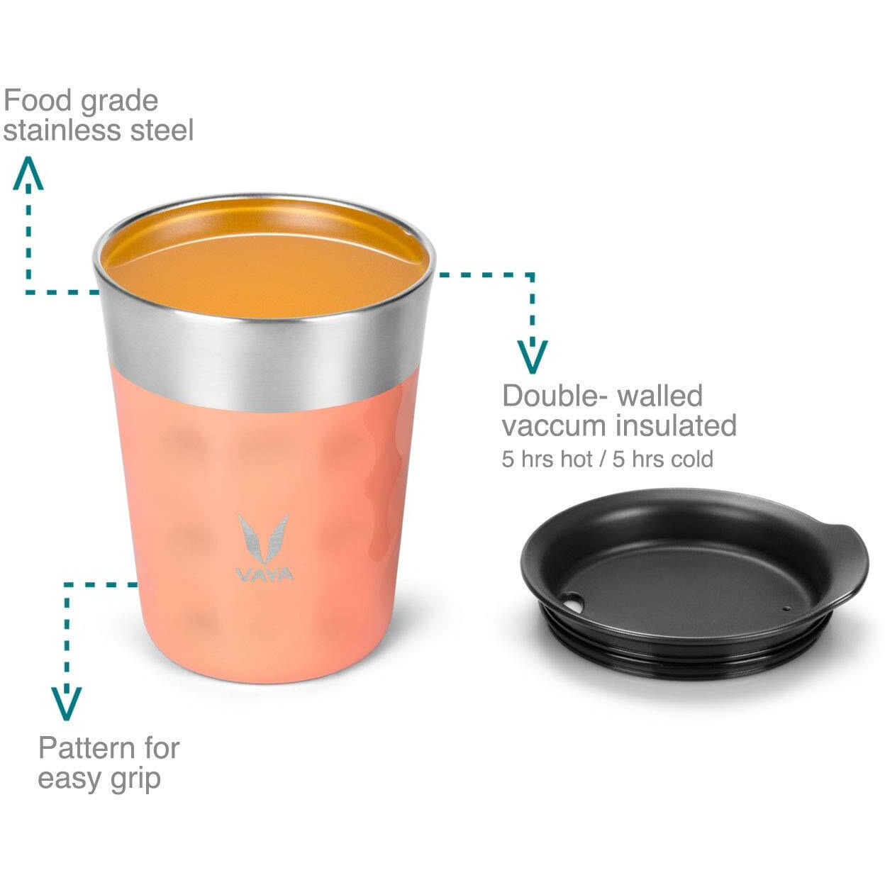 Vaya Popcup Insulated Coffee Mug With Lid 500Ml, Stainless Steel Hot & Cold Coffee, Water And Teacup,Double-Walled Insulated Tumbler, Keeps Beverages Hot & Cold For 5 Hrs,2X250Ml, Coral Crush