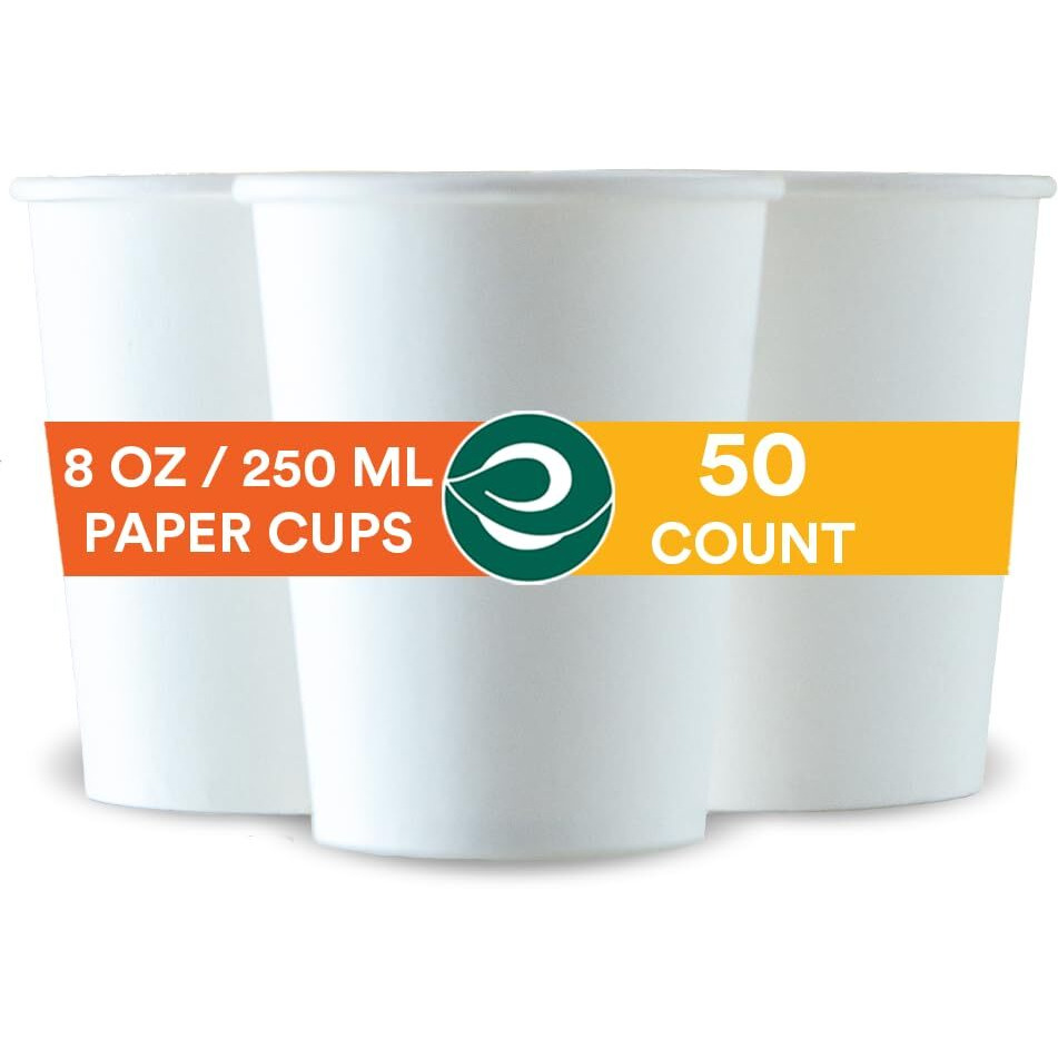 Eco Soul [250 Ml, 50 Count Disposable White Paper Cups| Plastic-Free Aqueous Coated | Eco-Friendly & Biodegradable Cups | Use & Throw Party Glasses | Ideal For Tea, Coffee & Water | 250 Gsm