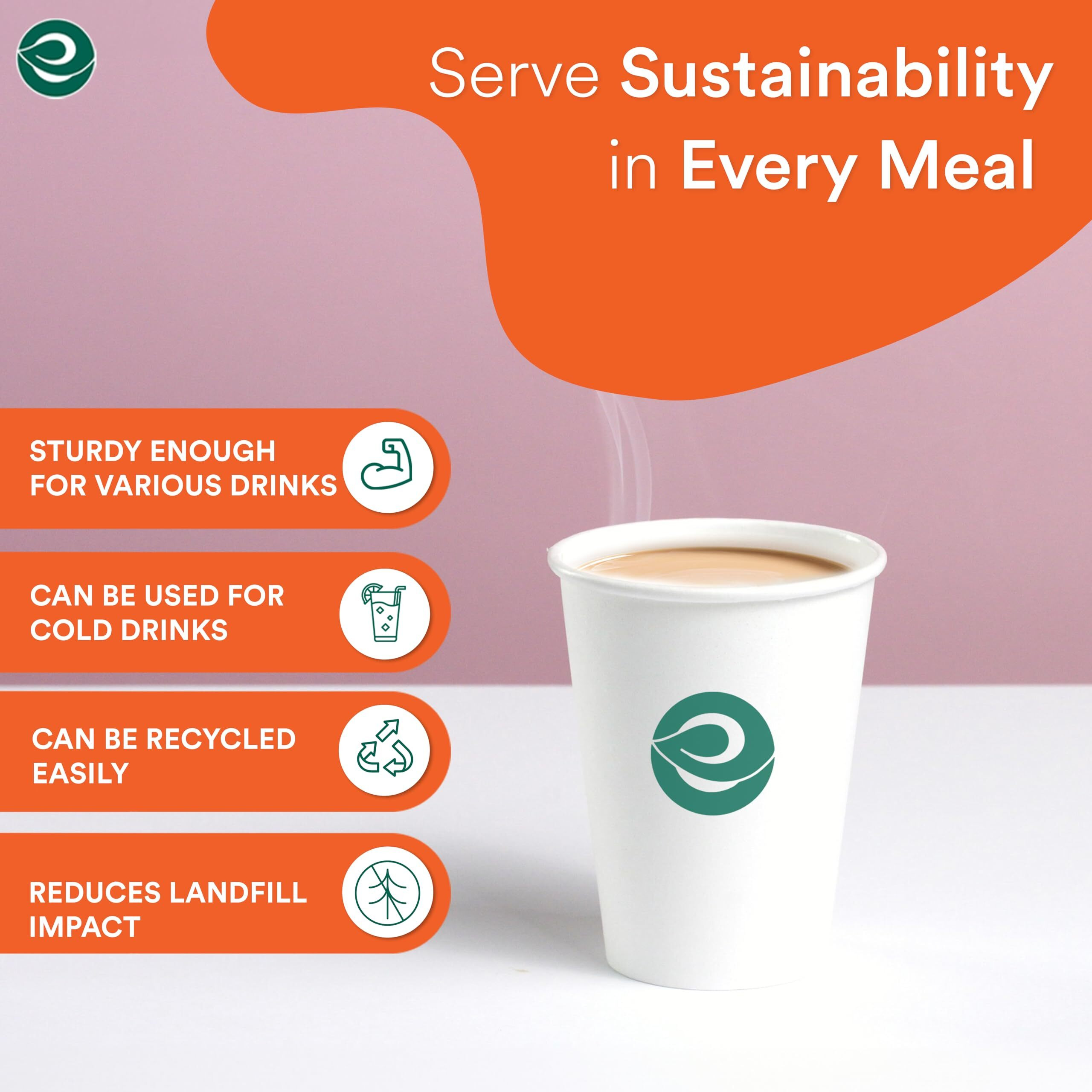 Eco Soul [250 Ml, 50 Count Disposable White Paper Cups| Plastic-Free Aqueous Coated | Eco-Friendly & Biodegradable Cups | Use & Throw Party Glasses | Ideal For Tea, Coffee & Water | 250 Gsm