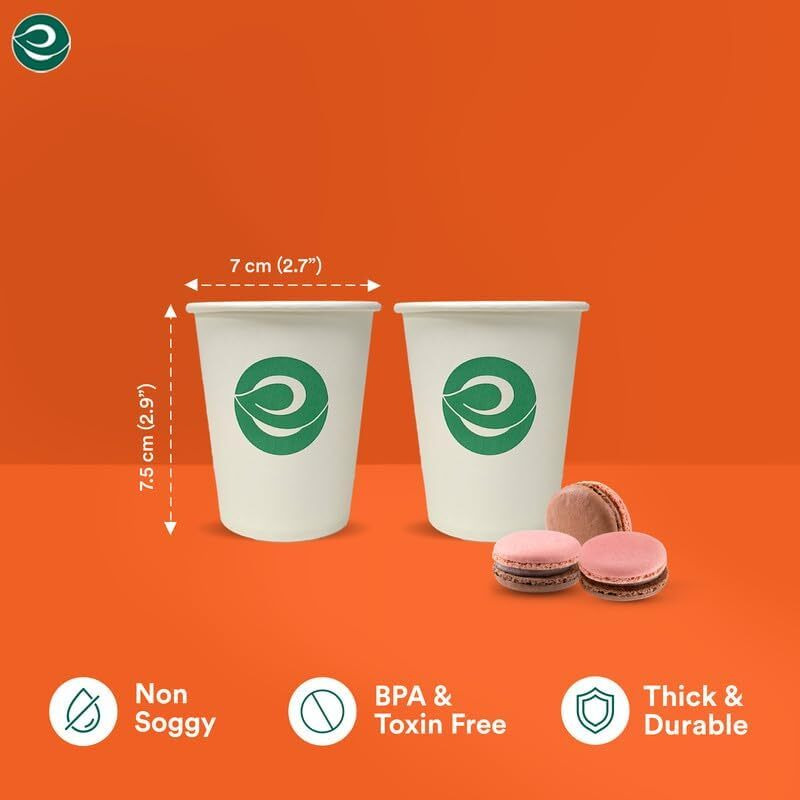 Eco Soul [250 Ml, 100 Count Disposable White Paper Cups| Plastic-Free Aqueous Coated | Eco-Friendly & Biodegradable Cups | Use & Throw Party Glasses | Ideal For Tea, Coffee & Water | 250 Gsm