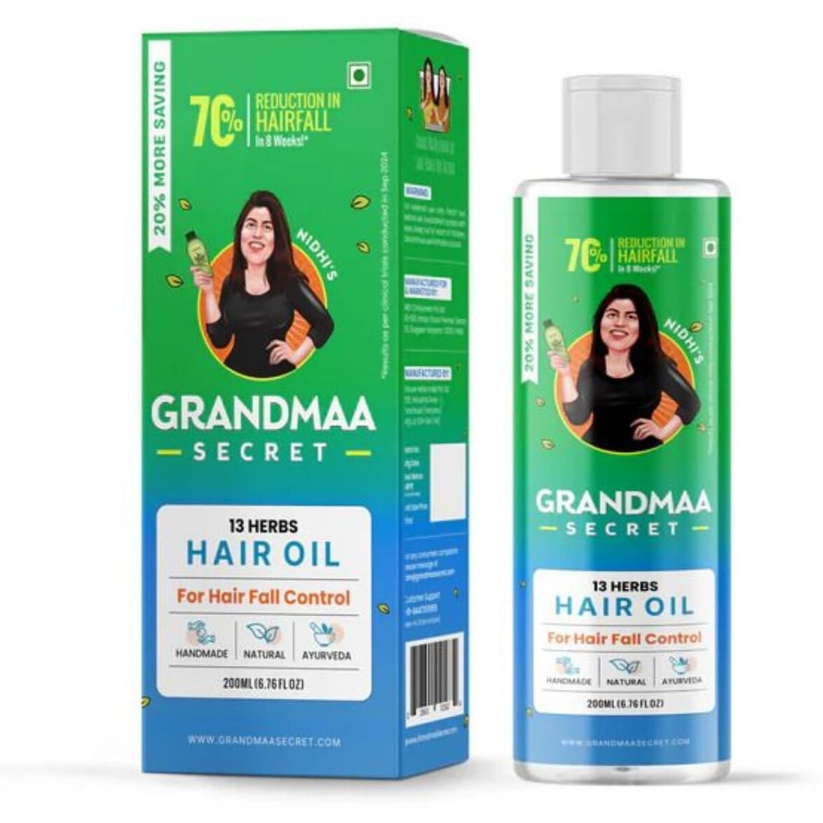 Nidhi's Grandmaa Secret 13 Herbs Hair Oil For Men & Women | Promotes Hair Growth & Reduces Hair Fall | Handmade Natural Hair Oil With Curry Leaves | Hair Fall Control Oil For Dry Damaged Hair | 200 Ml