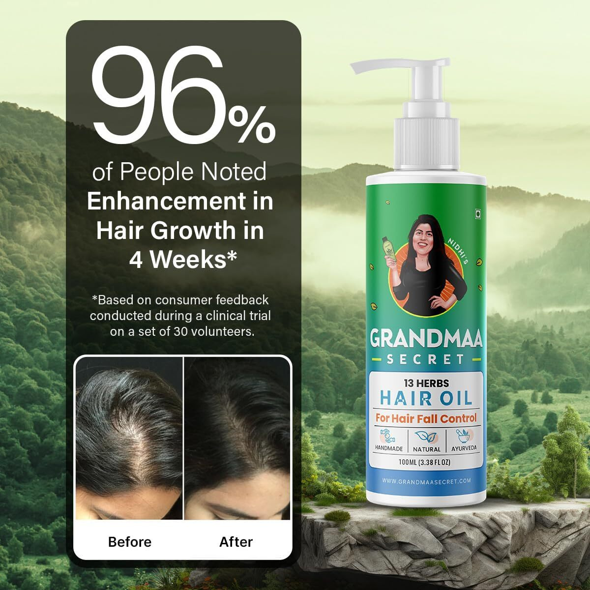 Nidhi's Grandmaa Secret 13 Herbs Hair Oil For Men & Women | Promotes Hair Growth & Reduces Hair Fall | Handmade Natural Hair Oil With Curry Leaves | Hair Fall Control Oil For Dry Damaged Hair | 200 Ml