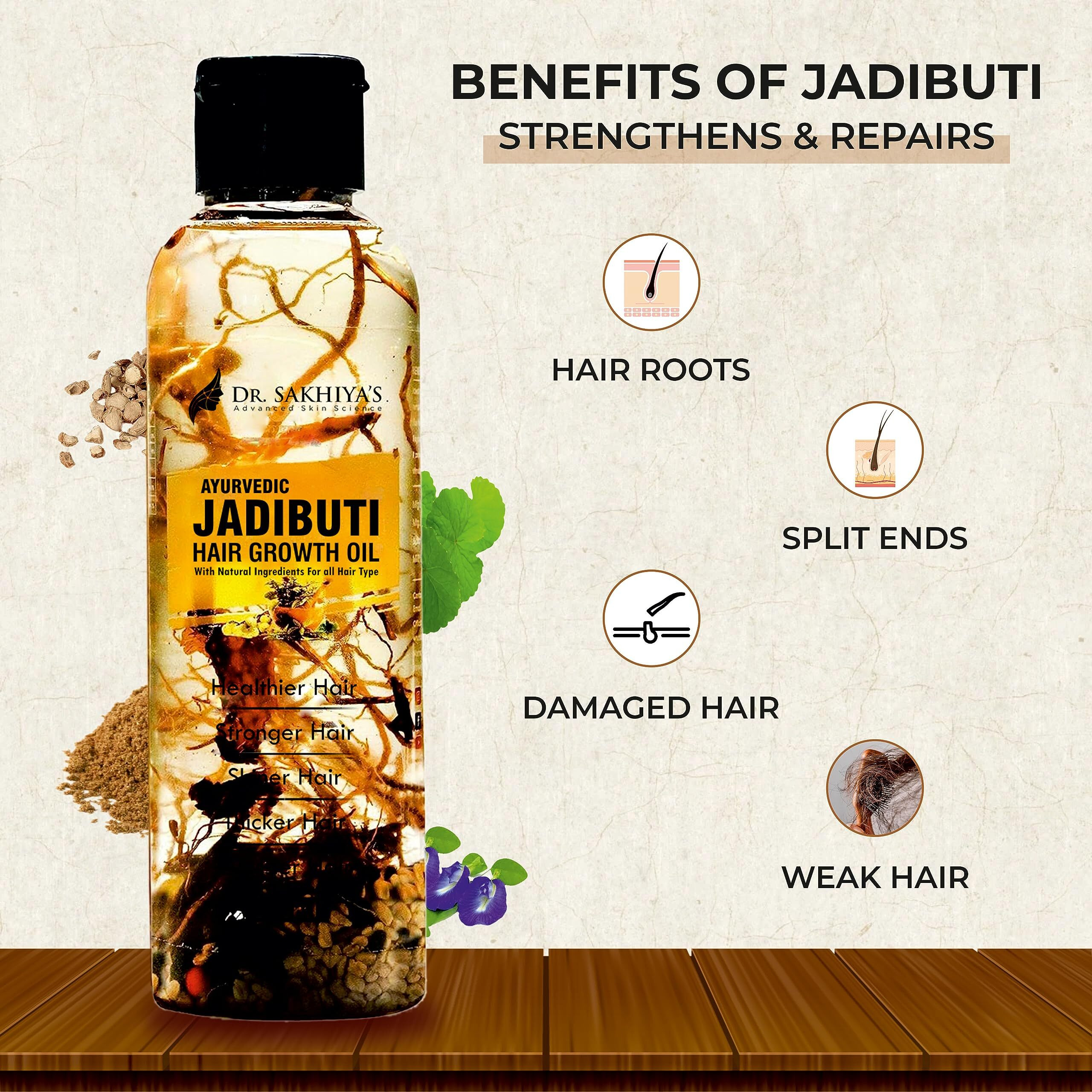 Dr. Sakhiya's Ayurvedic Jadibuti Hair Oil For Natural Hair Growth, Hair Fall Control & Removes Dandruff With Amla, Brahmi And Rosemary Hairoil For Thick And Strong Hair 200Ml (Pack Of 1)