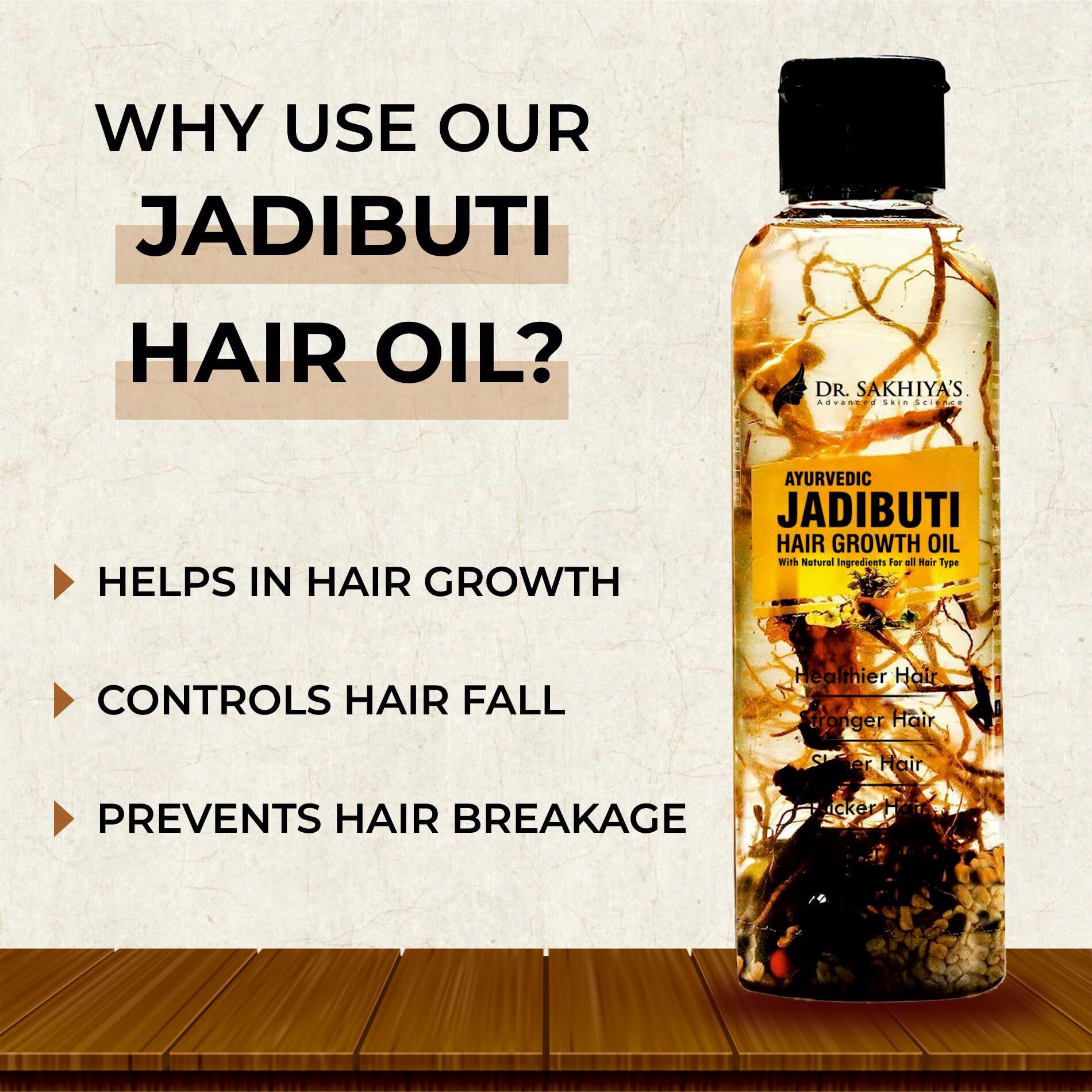 Dr. Sakhiya's Ayurvedic Jadibuti Hair Oil For Natural Hair Growth, Hair Fall Control & Removes Dandruff With Amla, Brahmi And Rosemary Hairoil For Thick And Strong Hair 200Ml (Pack Of 1)