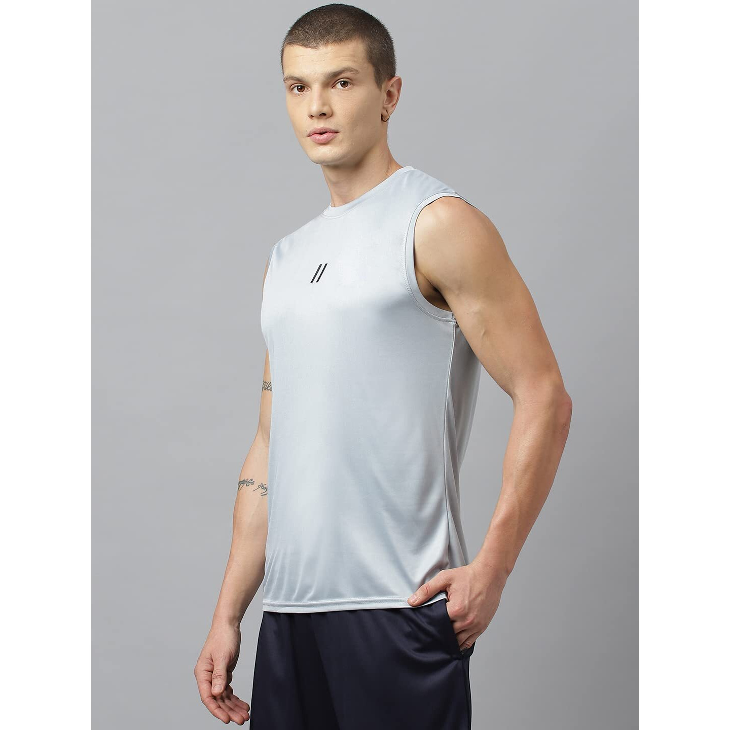 Aticx Men's Slim Fit Polyester Sleeveless T Shirt - Sando Top Tank Muscle Tee For Sports, Gym, Running (Rare Grey_L)