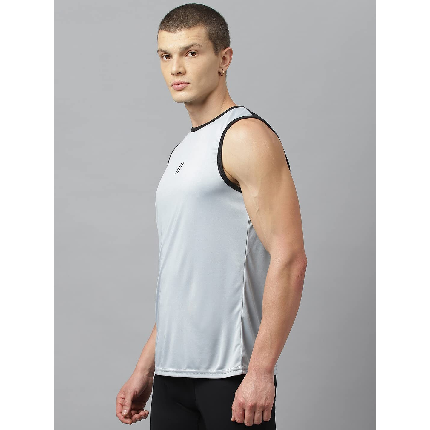 Aticx Men's Slim Fit Polyester Sleeveless T Shirt - Sando Top Tank Muscle Tee For Sports, Gym, Running (Metallic Grey Black_Xl)