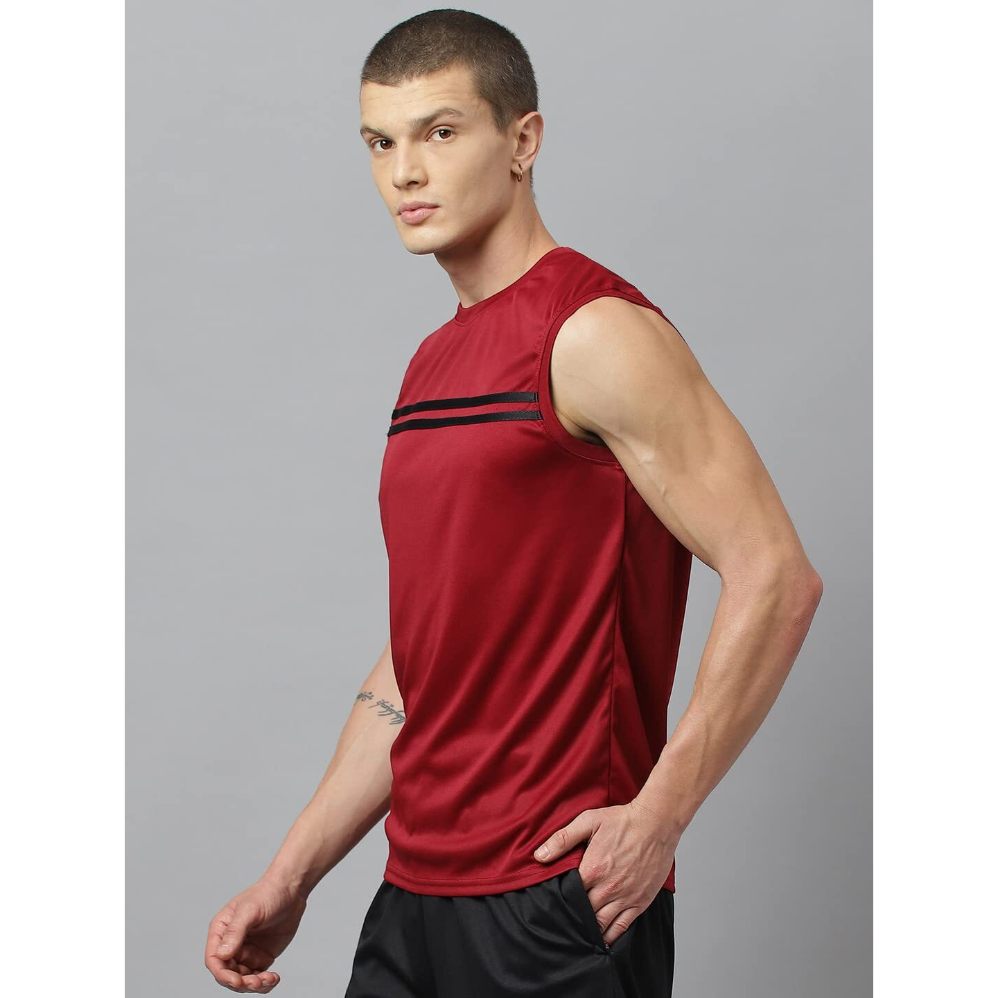 Aticx Men's Slim Fit Polyester Sleeveless T Shirt - Sando Top Tank Muscle Tee For Sports, Gym, Running (Marvellous Wine Black_Xl)