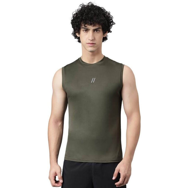 Aticx Men's Slim Fit Polyester Sleeveless T Shirt - Sando Top Tank Muscle Tee For Sports, Gym, Running (Java Green_L)