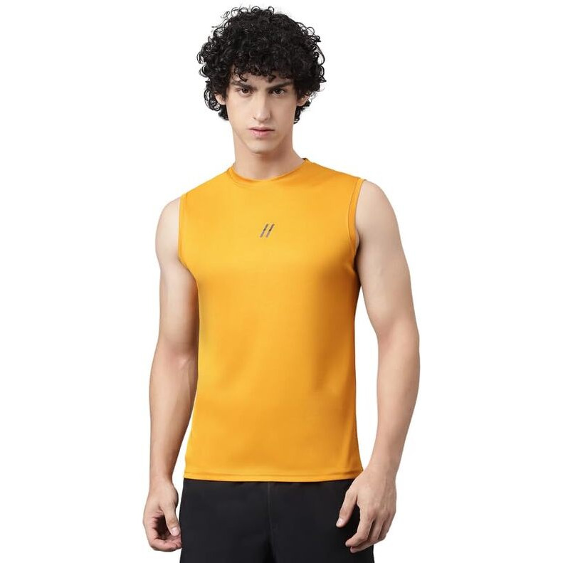Aticx Men's Slim Fit Polyester Sleeveless T Shirt - Sando Top Tank Muscle Tee For Sports, Gym, Running (Austin Yellow Metallic_M)