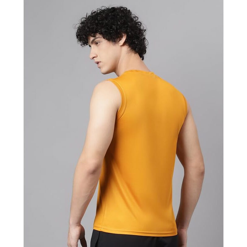 Aticx Men's Slim Fit Polyester Sleeveless T Shirt - Sando Top Tank Muscle Tee For Sports, Gym, Running (Austin Yellow Metallic_M)