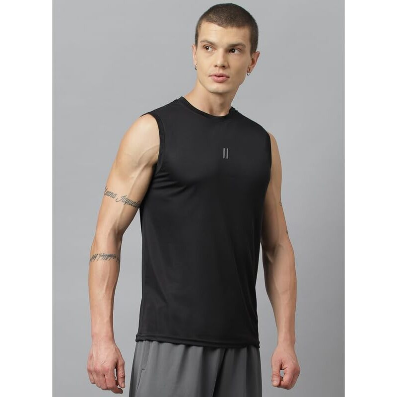 Aticx MenS Slim Fit Polyester Sleeveless T Shirt Combo - Sando Top Tank Muscle Tee For Sports, Gym, Running (Pack Of 2_Black & Yellow_L)