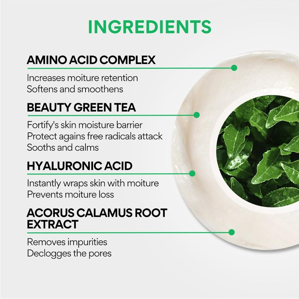 Innisfree Green Tea Hydrating Amino Acid Foam Cleanser 150Grams For Daily Cleansing, All Skin Types, Korean Face Wash