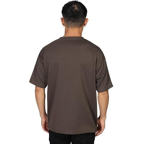 Shodox Mens Solid Dotted Unique Design Oversized Tshirt For Men - Round Neck Loose Fit Drop Shoulder Mens T-Shirt Coffee Brown