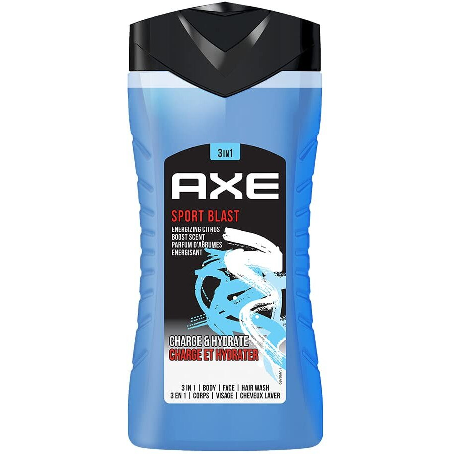 Axe Sports Blast 3 In 1 Body, Face & Hair Wash For Men, Long-Lasting Refreshing & Energizing Citrus Fragrance For Up To 12Hrs, Removes Odor & Bacteria, No Parabens, Dermatologically Tested, 250Ml