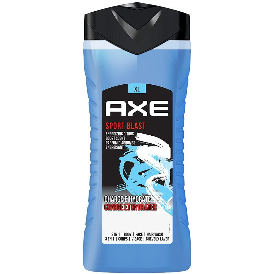 Axe Sports Blast 3 In 1 Body, Face & Hair Wash For Men, Long-Lasting Refreshing & Energizing Citrus Fragrance For Up To 12Hrs Removes Odor & Bacteria, No Parabens, Dermatologically Tested, 400Ml