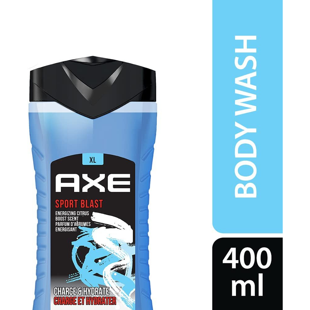 Axe Sports Blast 3 In 1 Body, Face & Hair Wash For Men, Long-Lasting Refreshing & Energizing Citrus Fragrance For Up To 12Hrs Removes Odor & Bacteria, No Parabens, Dermatologically Tested, 400Ml