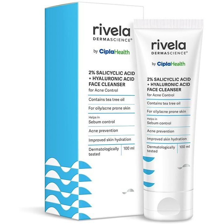 Rivela Dermascience Acne Control Face Wash By Cipla | For Oily Skin | With 2% Salicylic Acid | Contains Tea Tree Oil | Improves Skin Hydration | Controls Sebum | 100 Ml