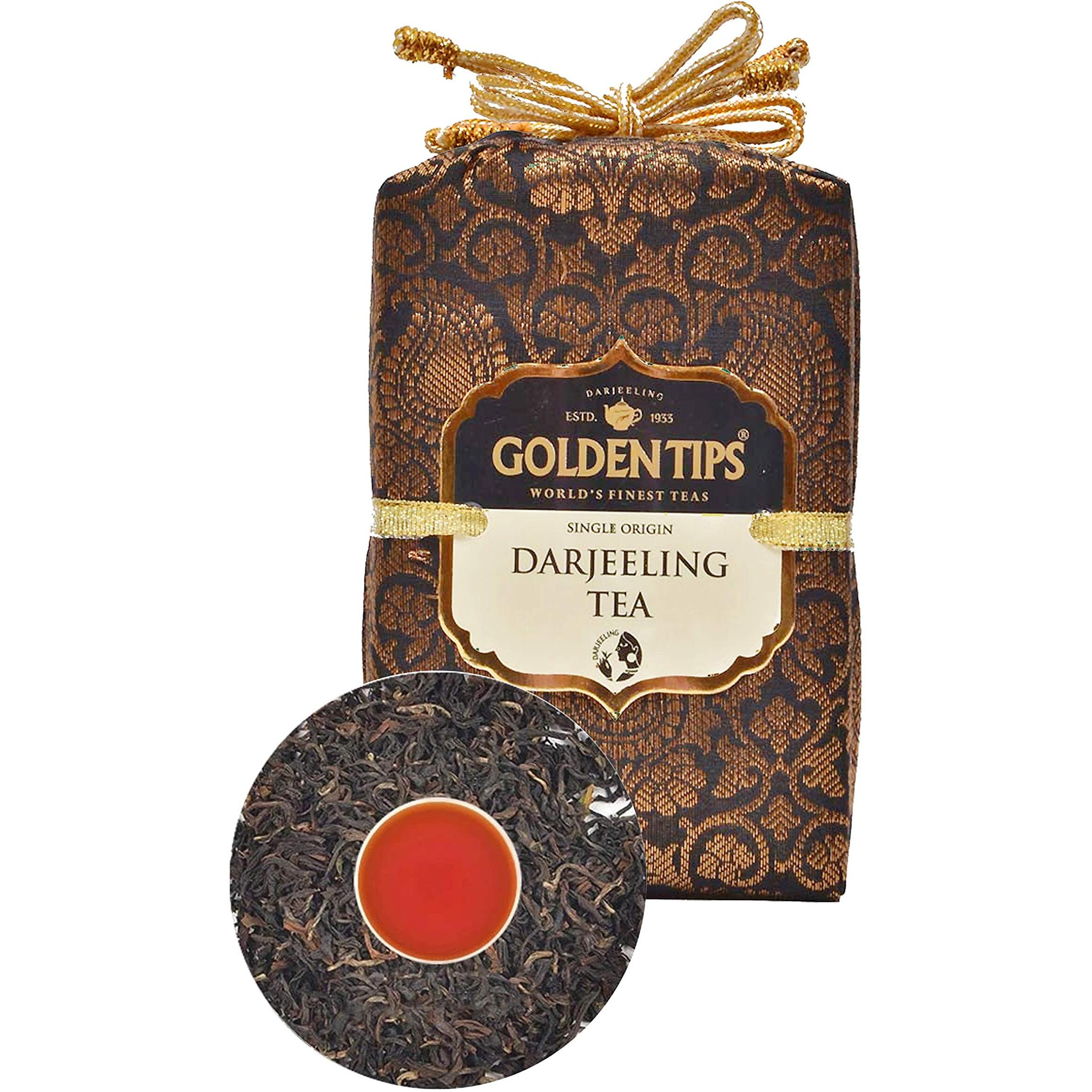 Golden Tips Darjeeling Black Tea Loose Leaves Brocade Bag (100 Gram, 50 Cups)