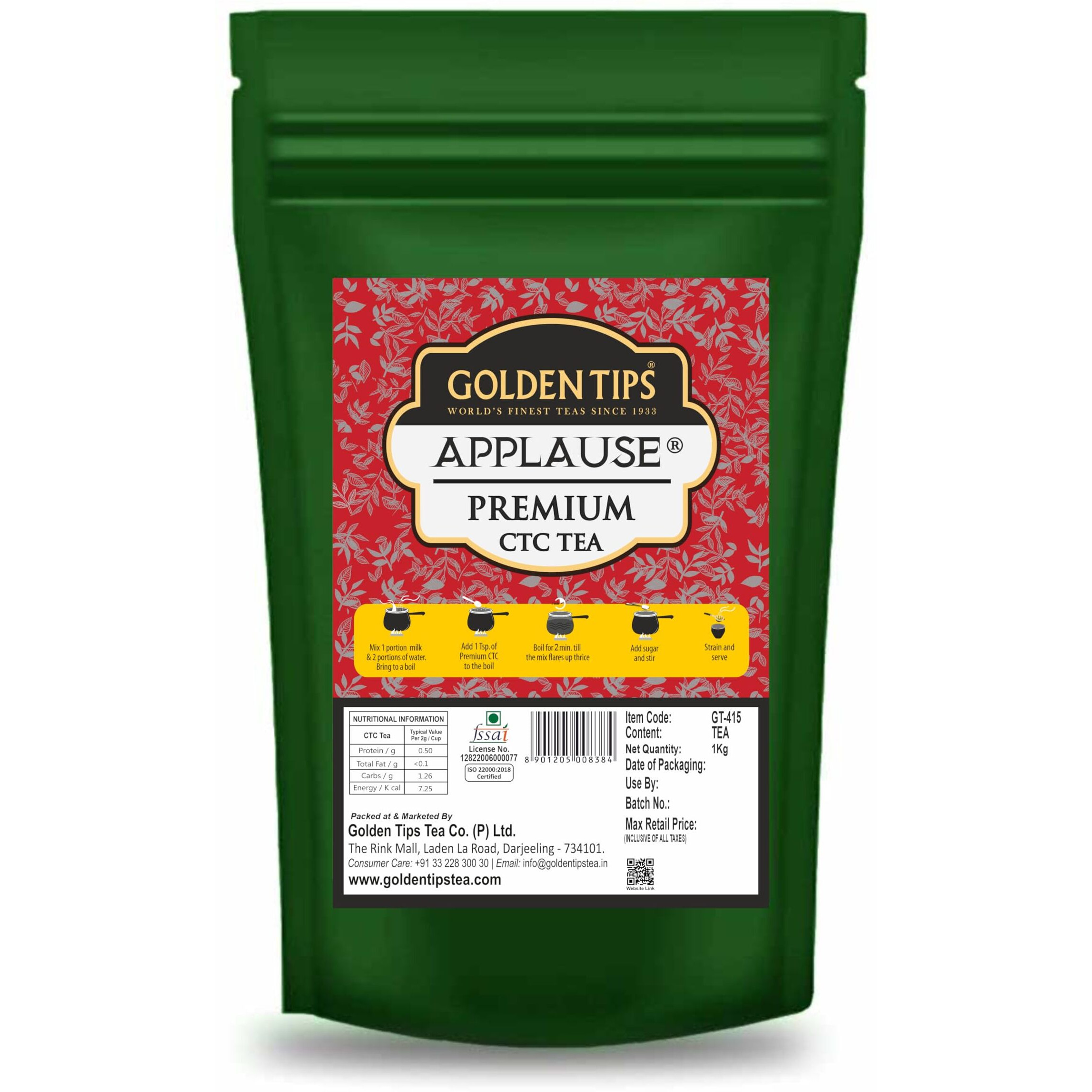 Golden Tips Applause Premium Assam Ctc Tea, Strong & Aromatic Chai Patti, 100% Natural Loose Tea Leaves, 1 Kg