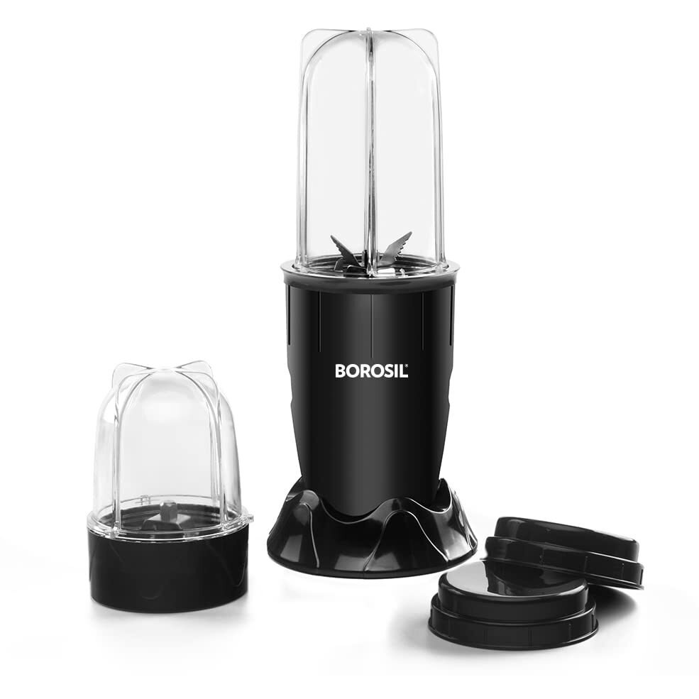 Borosil Nutrifresh Pb31 Portable Mini-Blender & Grinder, 500 Ml Blending Jar, 300 Ml Chutney Jar, For Blending Smoothies & Chutneys, Dry Grinding Spices, Black, 400 W