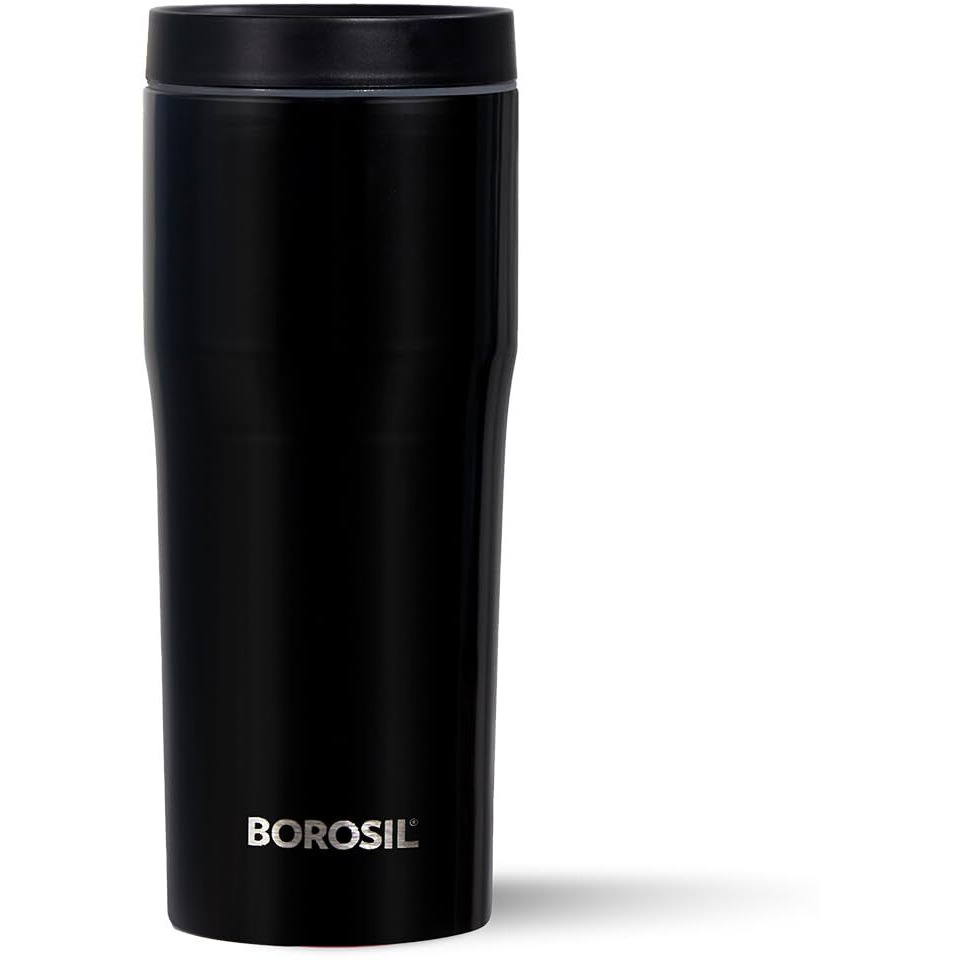 Borosil Hydra Hike 500Ml Stainless Steel Flask Tumbler | Double Wall Vacuum Insulated | 9 Hrs Hot & 13 Hrs Cold | Leakproof & Wide Mouth | Fits In Car Holders, For Home, Office, Sports, Black