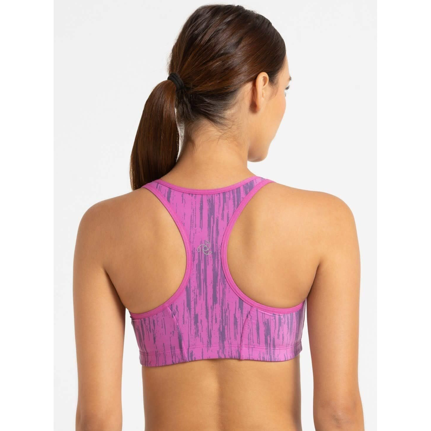Jockey Women's Synthetic Lightly Padded Wire Free Sports Bra (Medium Impact Bra_Lavender Scent Aop_M_Lavender Scent_M)