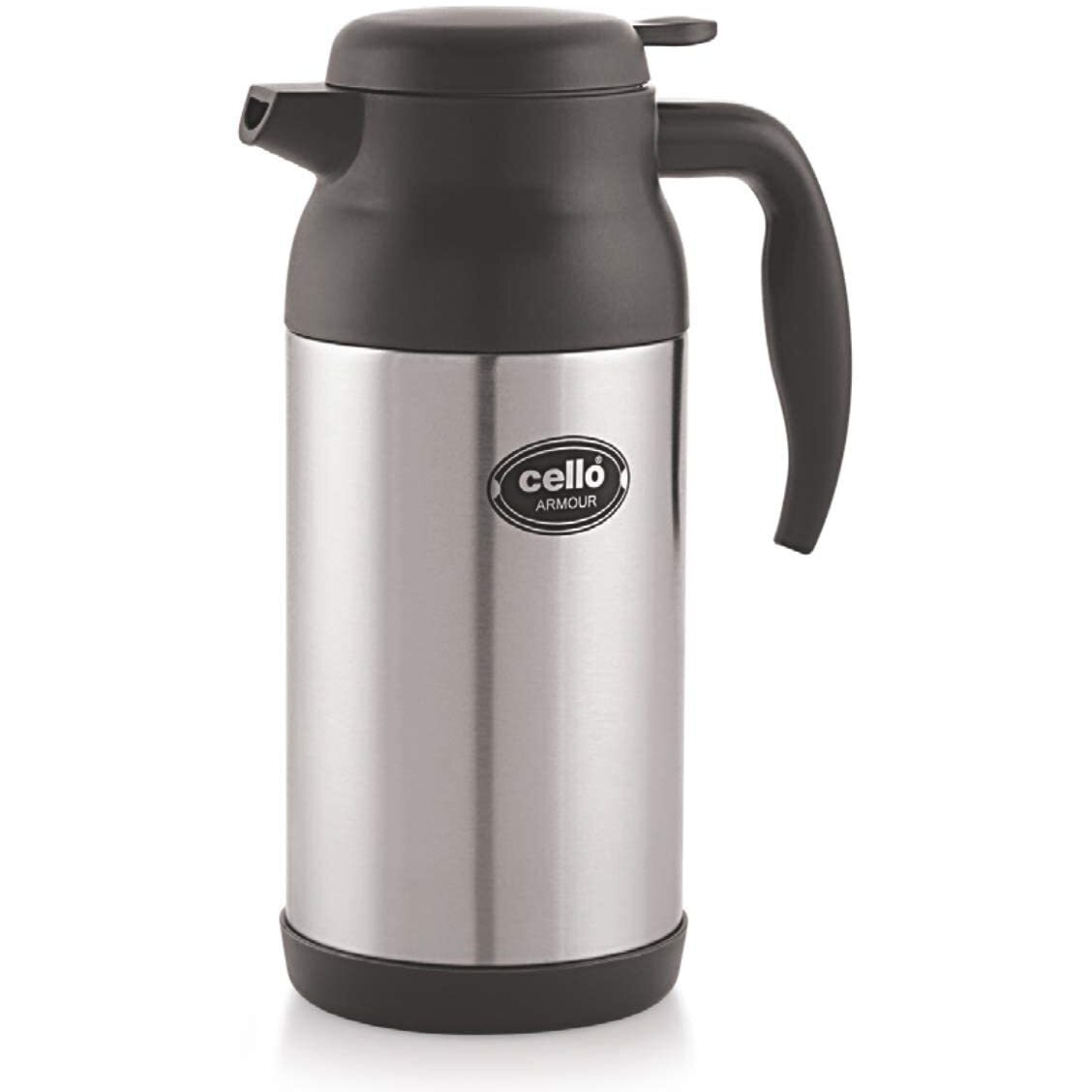 Cello Armour Vacuum Insulated Carafe | Hot And Cold Flask | Vacuum Insulated Tea/Coffee Pot | 1600Ml, Black (Stainless Steel)