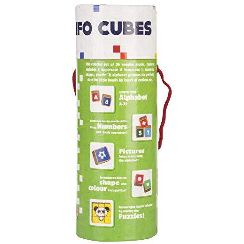 Giggles Funskool - Info Cubes, Educational Learning Blocks, Blocks For Kids, Teaches Alphabet,Numbers,Colour Shapes & Picture Puzzle, Preschool Toys, Multicolor, 26 Pieces, 3 Years & Above