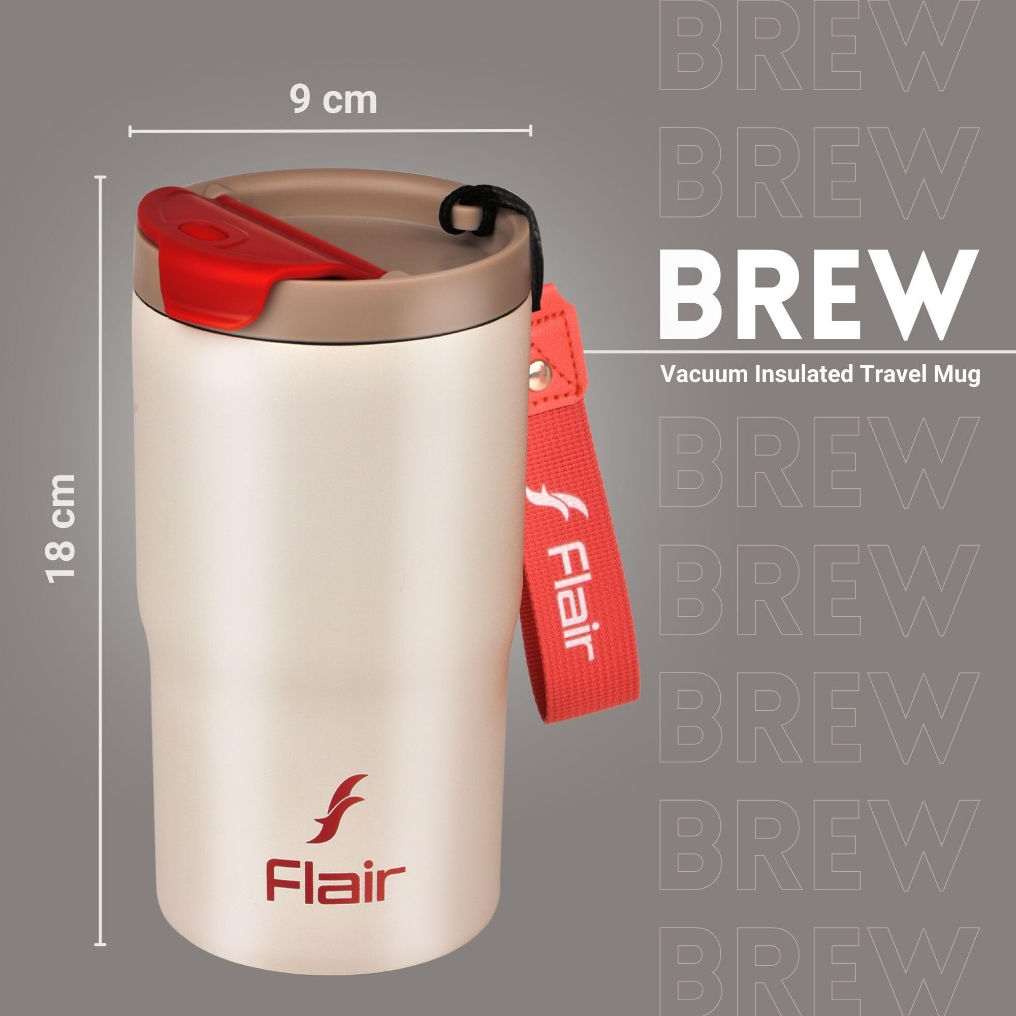 Flair Brew Coffee Mug Vacuum Insulated Steel Bottle (White, 480Ml), 9 Hours Hot And 15 Hours Cold, Leakproof, Bpa-Free, Tough & Durable, Double Walled, Coffee Mug, Travel Mug, Hot And Cold Beverages