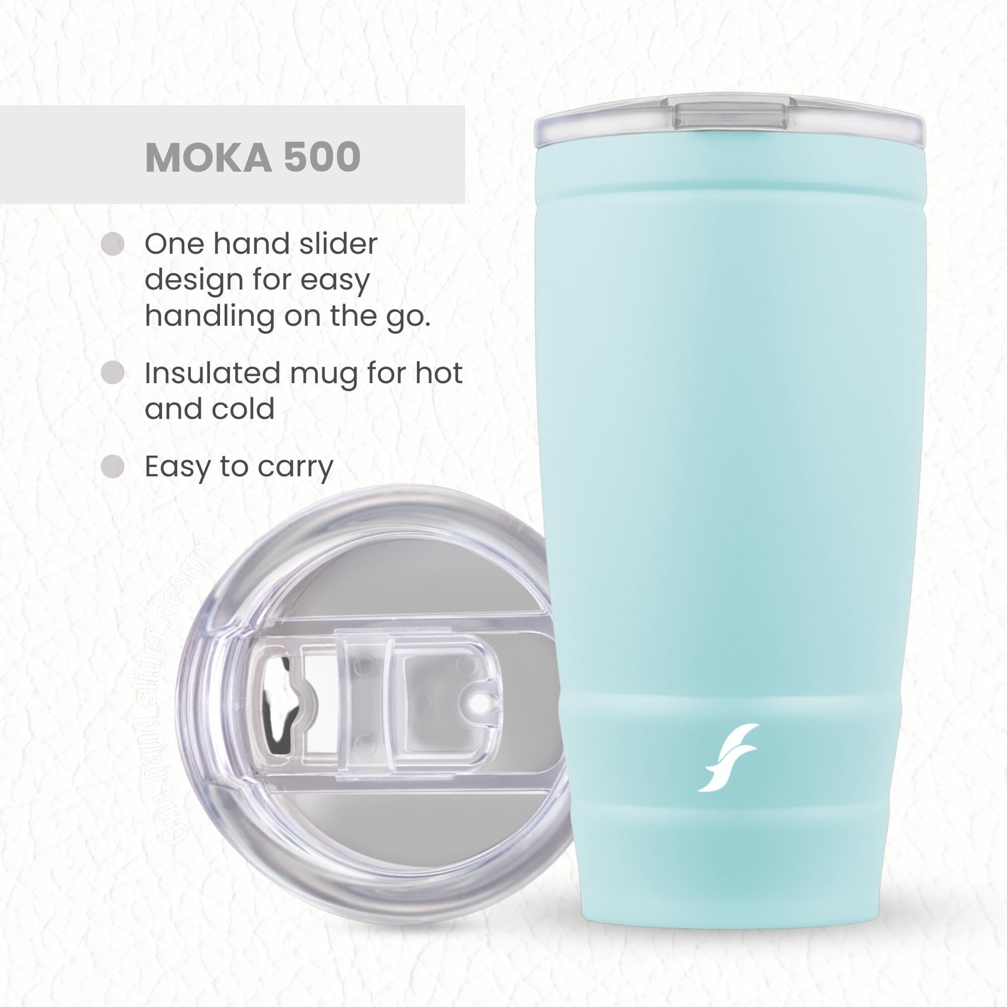 Flair Moka Vacuum Insulated Coffee Mug | 500Ml Travel Mug For Hot & Cold Beverages | 9H Hot & 15H Cold | Leakproof, Bpa-Free, Durable, Double-Walled Stainless Steel (Pastel Blue)