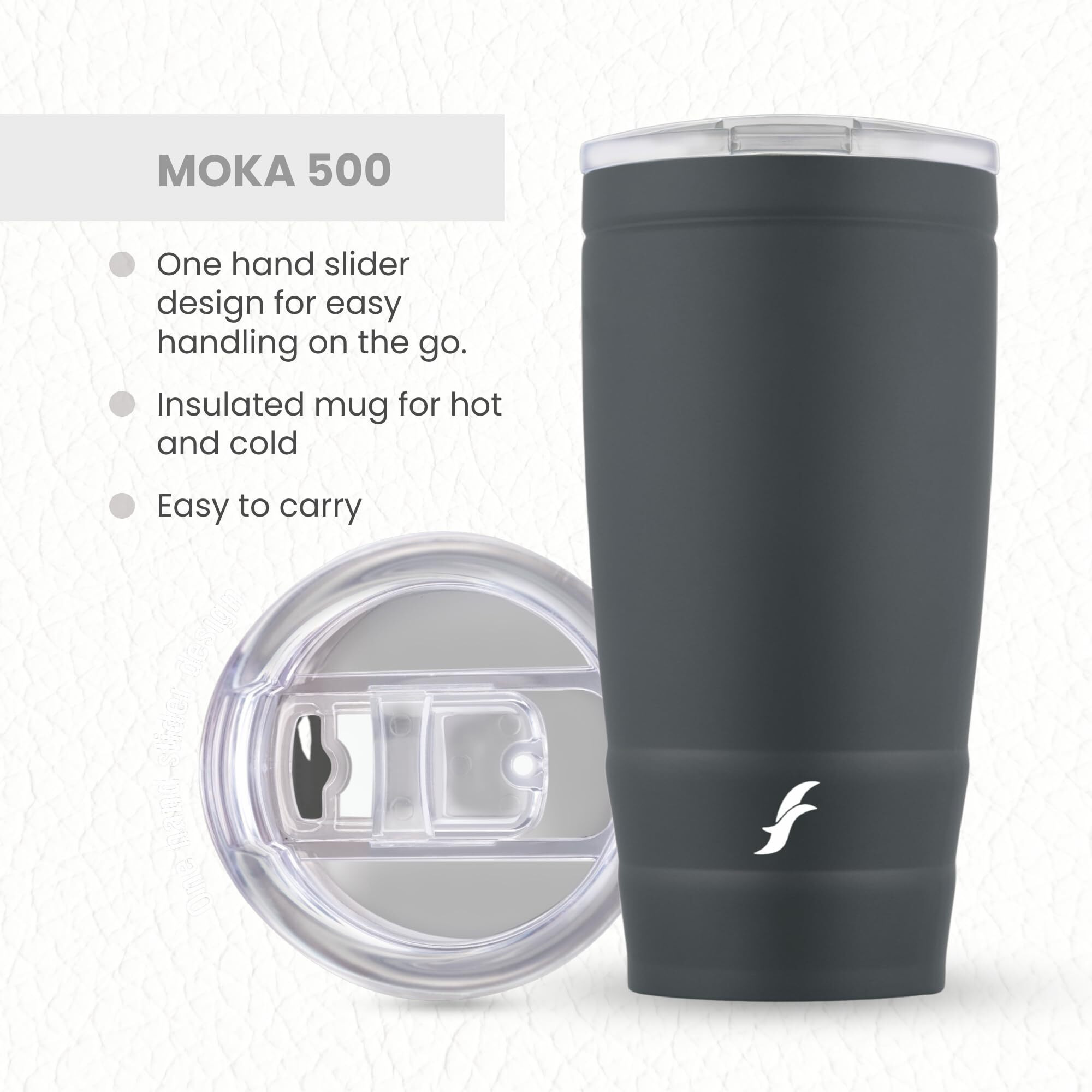 Flair Moka Vacuum Insulated Coffee Mug | 500Ml Travel Mug For Hot & Cold Beverages | 9H Hot & 15H Cold | Leakproof, Bpa-Free, Durable, Double-Walled Stainless Steel (Matt Black)