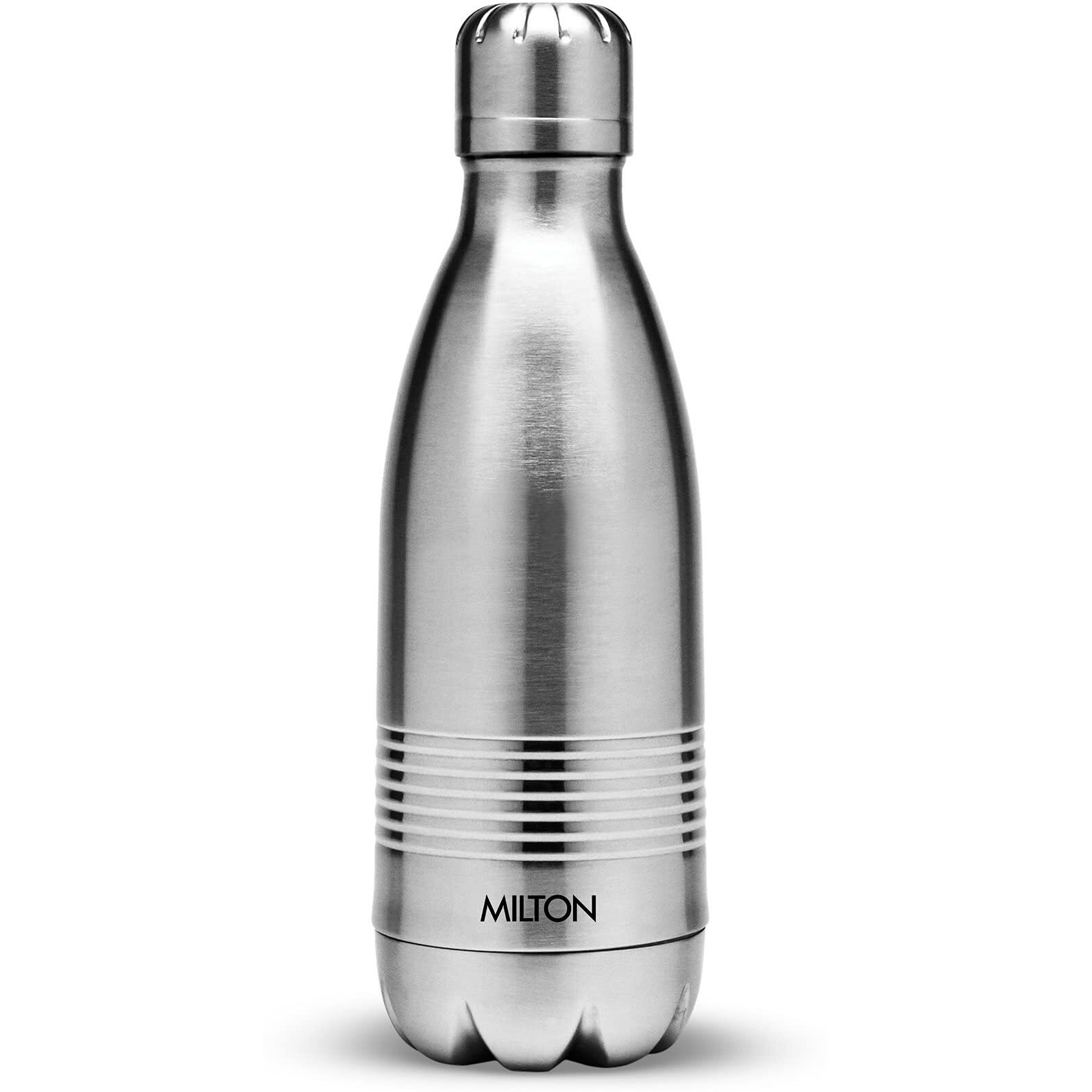Milton Duo Dlx 350 Thermosteel Bottle, 350 Ml Water Bottles, 24 Hours Hot And Cold, Easy To Carry, Easy Grip, Rust Proof, Tea, Coffee, Office, Travel Bottle, Silver