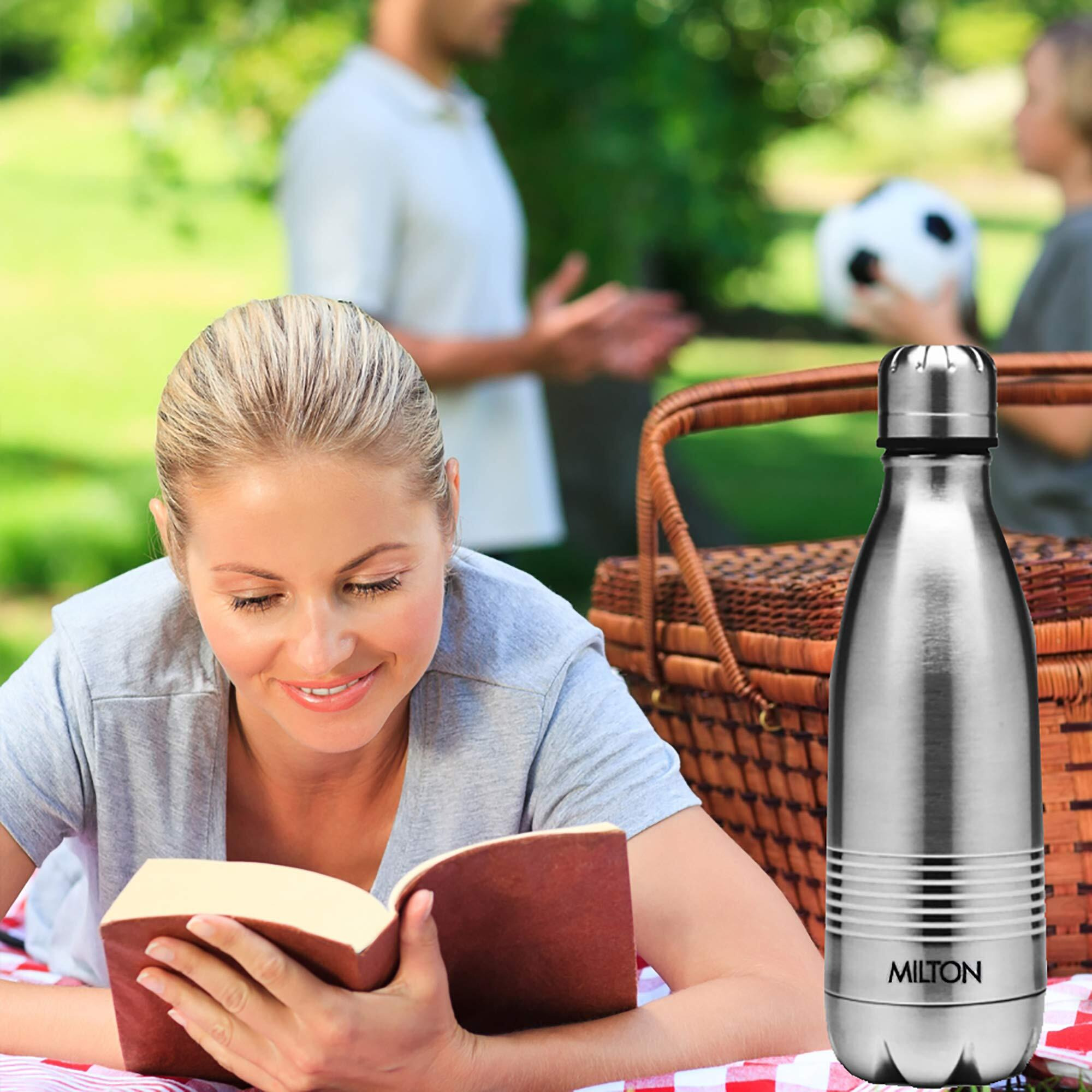 Milton Duo Dlx 350 Thermosteel Bottle, 350 Ml Water Bottles, 24 Hours Hot And Cold, Easy To Carry, Easy Grip, Rust Proof, Tea, Coffee, Office, Travel Bottle, Silver