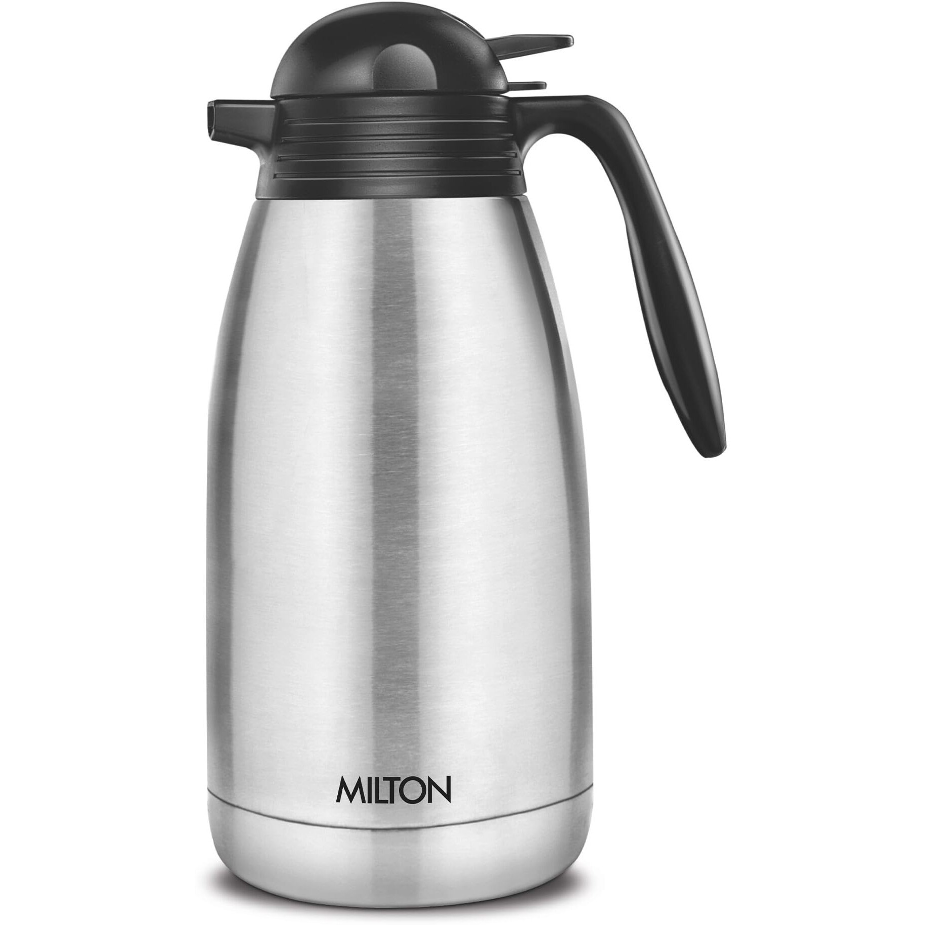 Milton Carafe 2000 Stainless Steel Double Walled Vacuum Insulated Flask With Lid And Handle, 2000 Ml, Silver, Coffee/Tea Carafe Heat & Cold Retention, Leak Proof, Rust Free, Easy To Carry