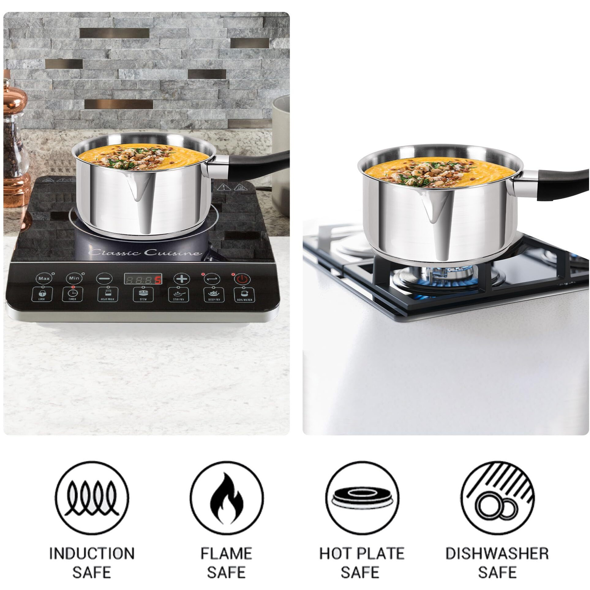 Milton Pro Cook Stainless Steel Tea Pan, 2.3 Litre (18Cm), Sandwich Bottom Saucepan, Gas Induction Base Chai Pot Milk Boiler With Handle (2 Years Warranty)